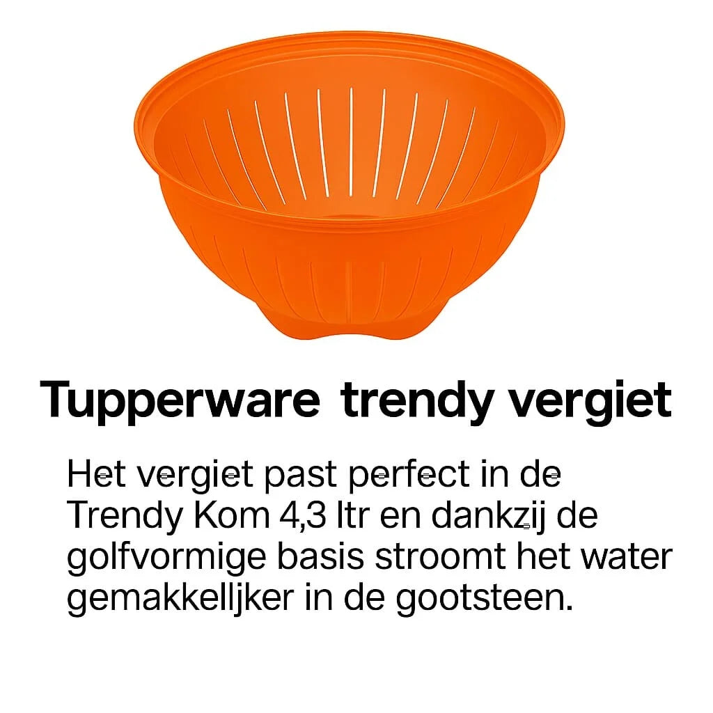 Orange plastic colander with slotted base, ideal kitchen tool for draining and rinsing food.