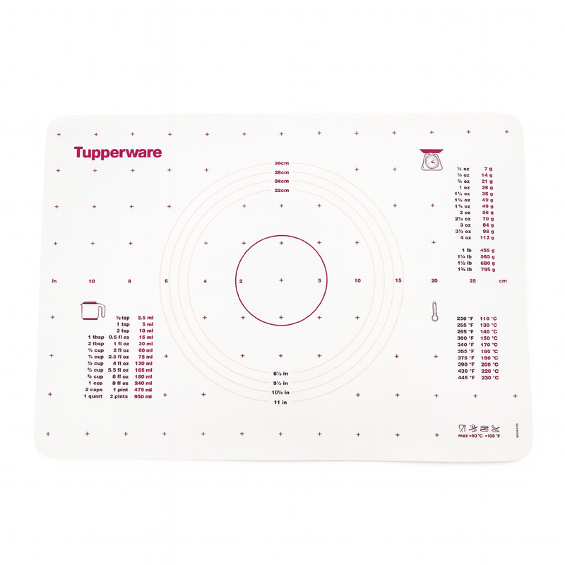 Tupperware non-slip dough mat with integrated measurement guides and conversion charts