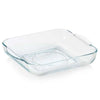 Square glass baking dish with handles and ribbed base, ideal for oven cooking and roasting