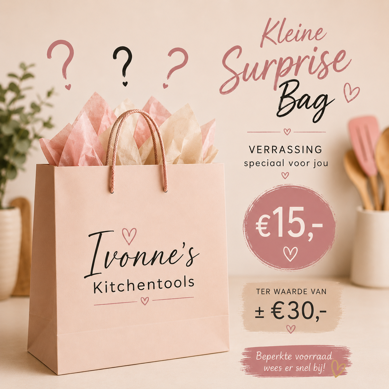 Ivonne's Kitchentools surprise bag met keukengadgets, €15,- voor ±€30,- waarde, beperkte voorraad