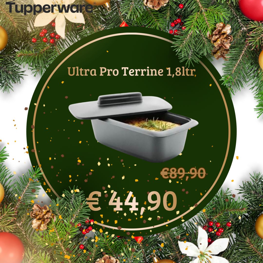 Tupperware Ultra Pro Terrine 1,8 L in grafietkleur op witte achtergrond.