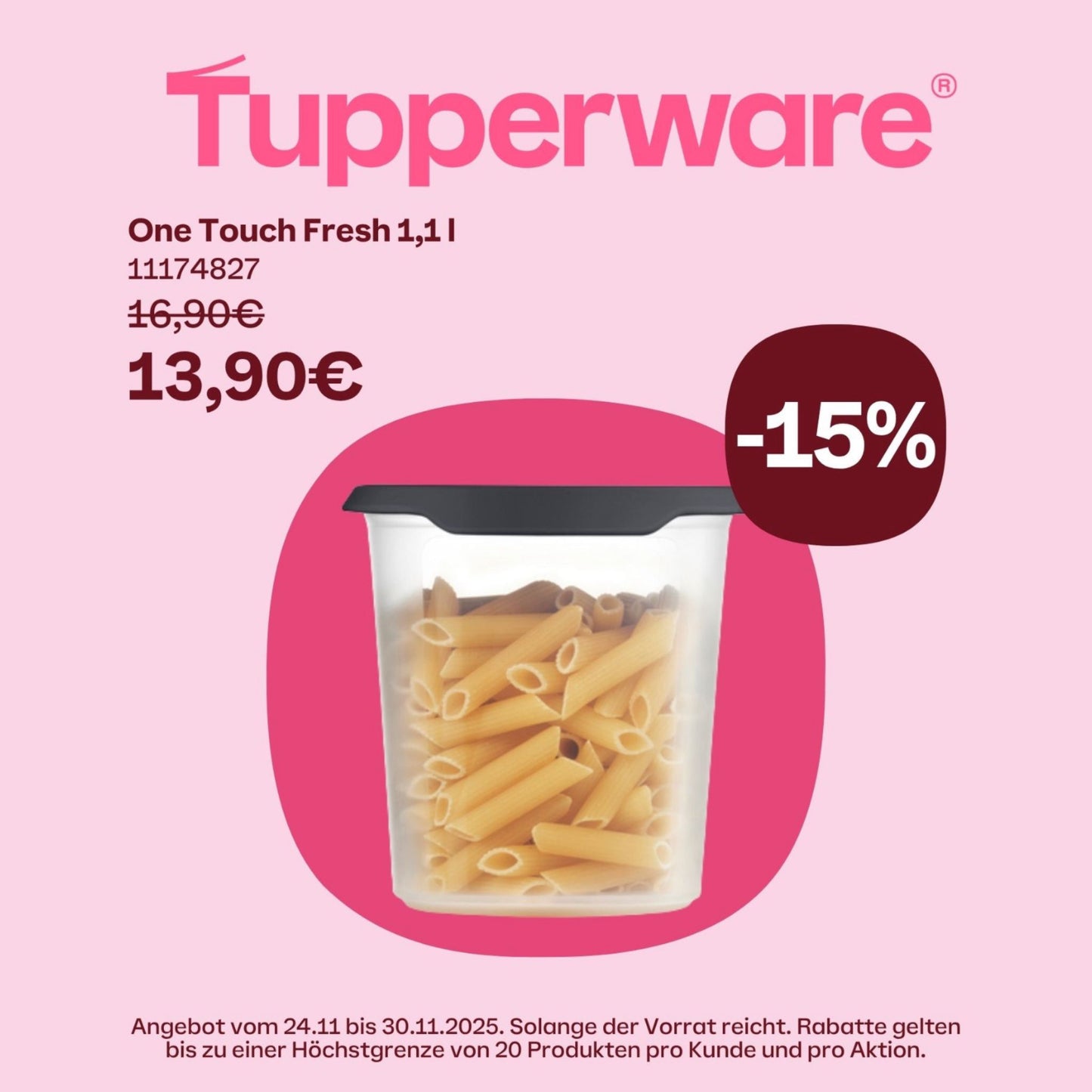 Tupperware One Touch Fresh Ovaal 1,1 l – Donker Grafiet