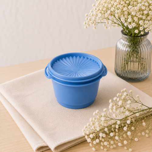Blauwe keukengadget met ronde deksel, perfect voor culinaire avonturen en keukentools collectie