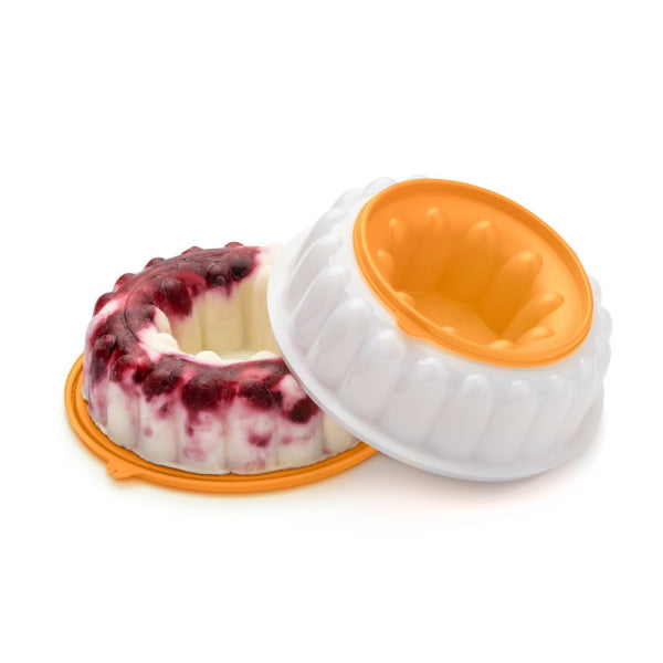 Siliconen cakevorm met oranje rand, perfect voor zelfgemaakte cakes en desserts in de keuken