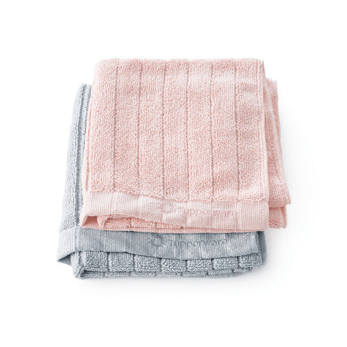 Roze en grijze keukendoeken met ribbelstructuur, ideaal voor dagelijks gebruik in de keuken.