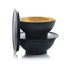 Set of two black Tupperware Allegra bowls with gold interior and matching lids