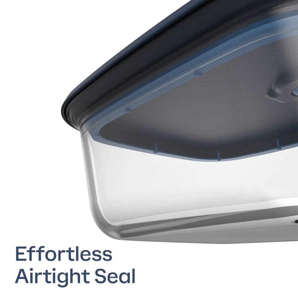 Close-up of airtight food storage container lid with effortless sealing feature.