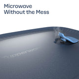 Microwave-safe food container lid with steam vent, blue plastic kitchen tool