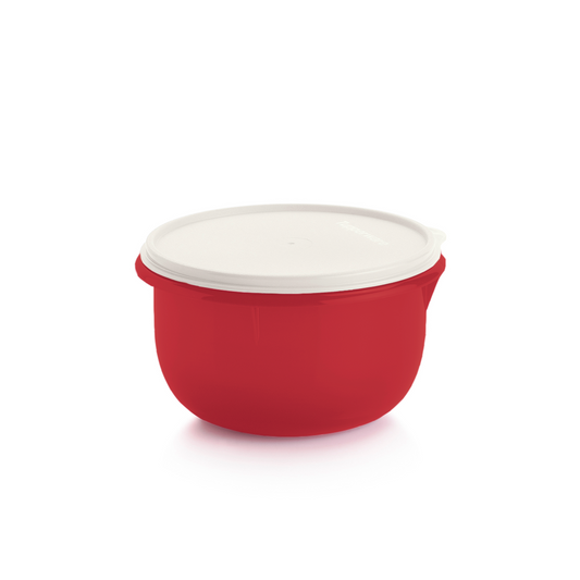 Rode keukenbak met wit deksel, ideaal voor opslag en bereiding van gerechten in de keuken.