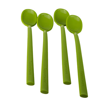 Groene Tupperware lepels, perfect voor keuken en kookavonturen