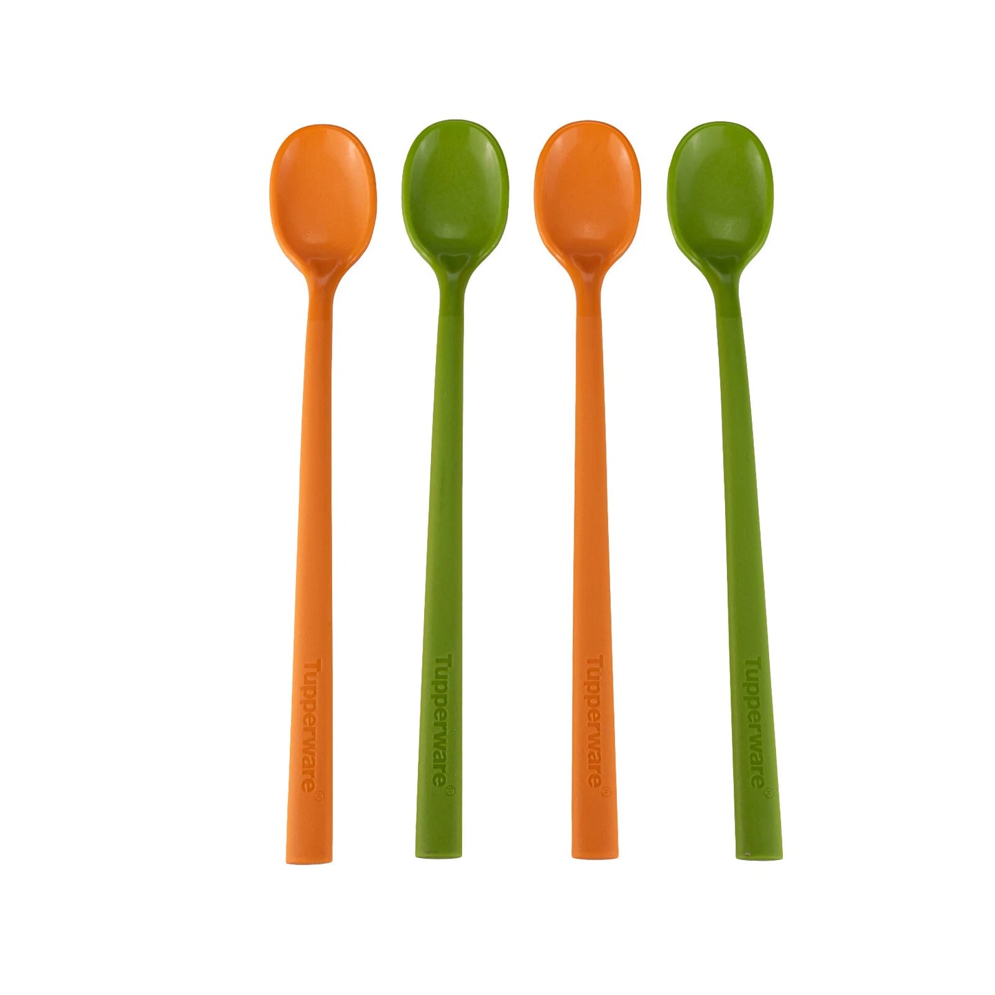 Oranje en groene Tupperware lepels, perfecte keukentools voor dagelijks gebruik en culinaire avonturen.