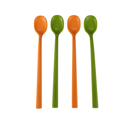 Oranje en groene Tupperware lepels, perfecte keukentools voor dagelijks gebruik en culinaire avonturen.