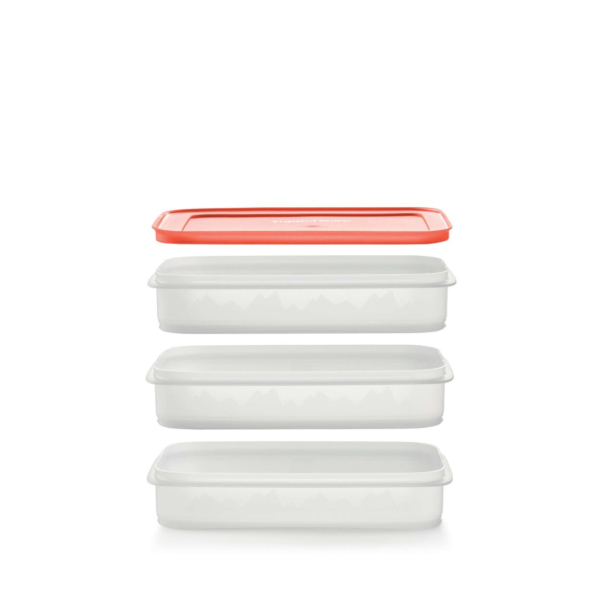 Set of three stackable Tupperware Igloo containers with a red lid