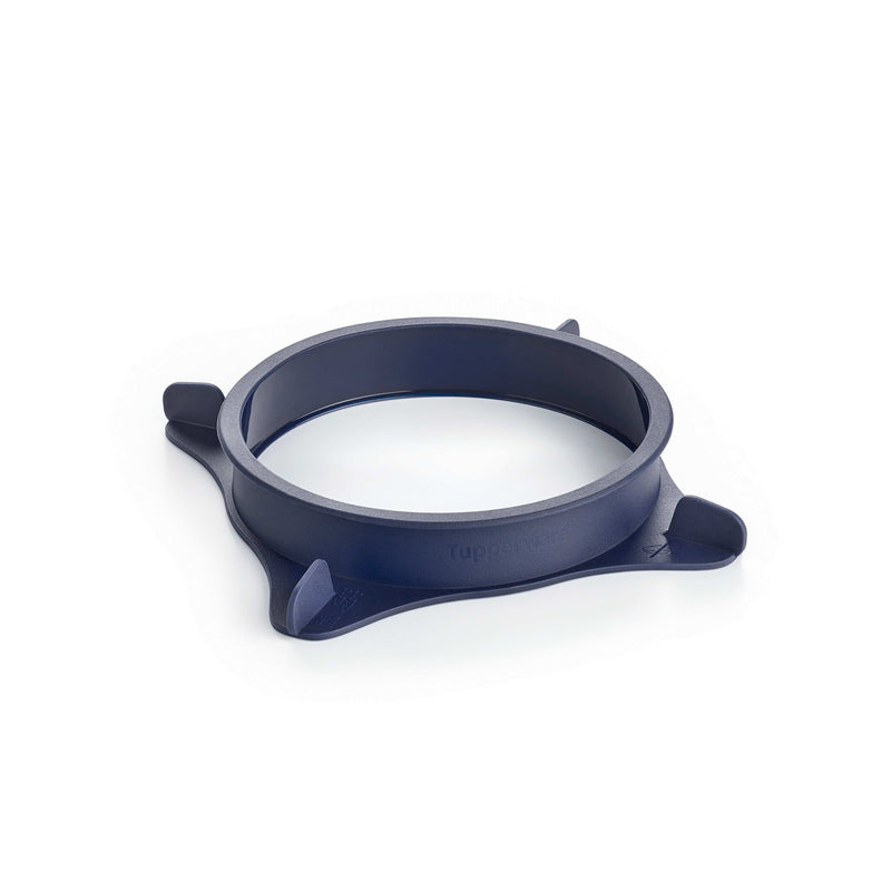 Dark blue Tupperware Micro Pro Grill Ring for microwave cooking on a white background