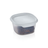 Plastic food storage container with translucent lid and dried spices inside