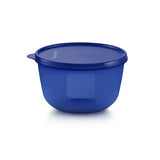 Blauwe plastic keukenkom met deksel voor opslag en bereiding