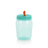 Tupperware Universal Jar 550 ml in light blue with a teal lid and orange tab