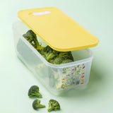 Tupperware VentSmart 6.1L clear plastic food storage container with yellow lid and broccoli.