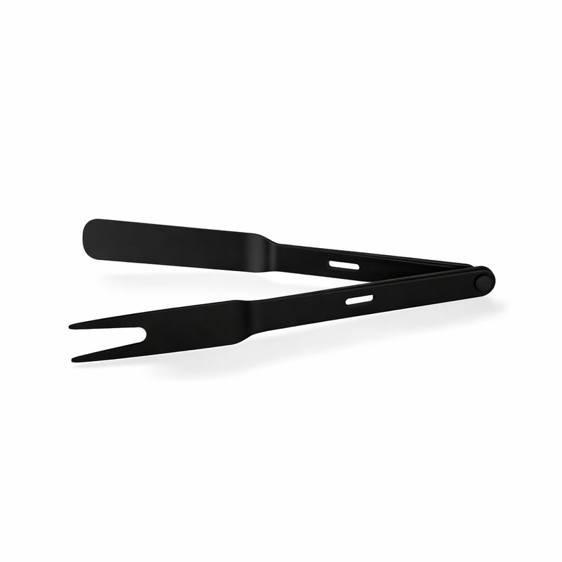 Tupperware Vintage Keukenduo matte black kitchen tongs on a white background
