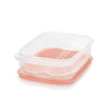 Roze en transparante voedselopslagbox met rooster voor keuken, perfect voor frisse groenten en fruit