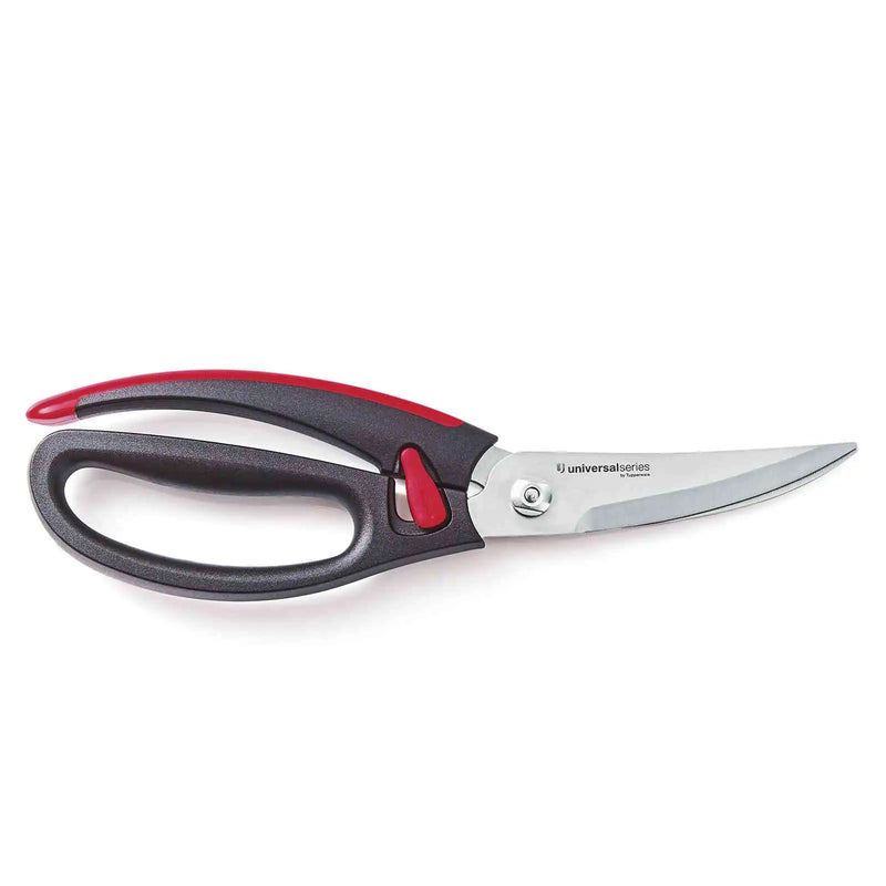 Tupperware Wildschaar with red and black ergonomic handles and stainless steel blades.
